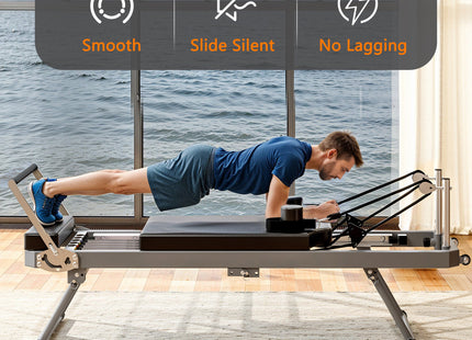 Extra Large Pilates Reformer - Multi-functional Home Fitness Equipment, 395lbs Capacity, with Dynamic Resistance Cords and Aerobic Rebounder, Improves Posture, Builds Strength, Reduces Stress, black