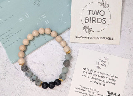 Gemstone Diffuser Bracelet - Fossil Jasper + Kiwi Jasper + Lava Rock