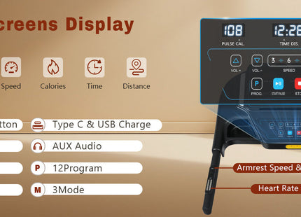 New Treadmills for Home, 3.5HP Hydraulic System Auto Foldable Treadmill with Incline,10MPH 350Lbs Weight Capacity Electric Treadmills with Heart Rate Sensors,Type C & USB Charge ,Bluetooth Speaker