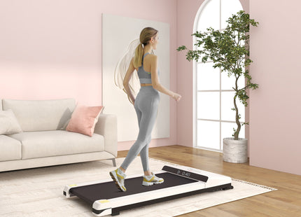 Soozier Under Desk Treadmill, Portable Walking Pad with Foldable Wheels, Remote Control, LED Display, 264 lbs Weight Capacity, White