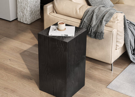 Wood-Look Square-Column MGO End Table,  H27.75',Wood-Like Distressed Finish, Mix with Different Heights, Indoor Outdoor Use,Black Color
