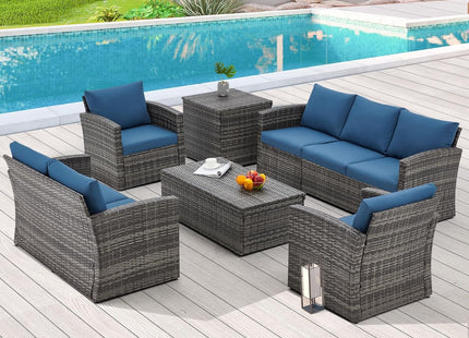 Seven Piece Outdoor Patio Furniture Set with Storage