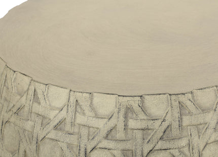 Bohemian Outdoor Lightweight Concrete Side Table with Cane Wicker Pattern, Antique Yellow, Magnesium Oxide, 17.50' x 17.50' x 19.75'