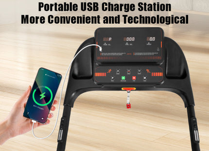 Treadmills for Home, 2.5HP Quiet Folding Treadmill with Heart Rate Sensor, 300lbs Weight Capacity, 7.5MPH, Incline Treadmill With USB Charge Station For Android & Bluetooth Speaker, 6 Shock-Absorbing