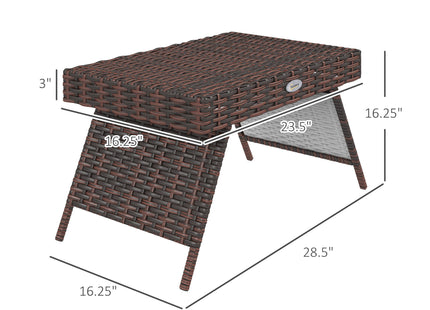 Outsunny Folding Rattan Side Table, Outdoor End Table, Hand Woven PE Rattan Coffee Table for Balcony, Backyard, Garden, Lawn, Courtyard, Brown