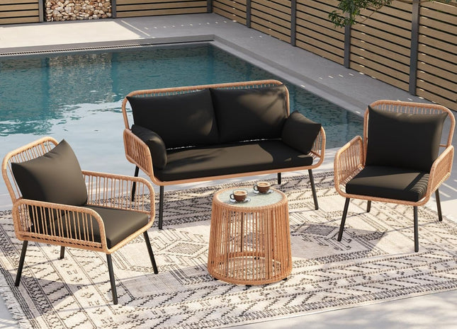 Stylish Four Piece Outdoor Wicker Patio Furniture Set