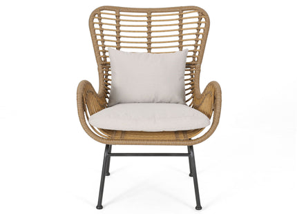 Outdoor Rattan Accent Chair with metal Legs, Brown