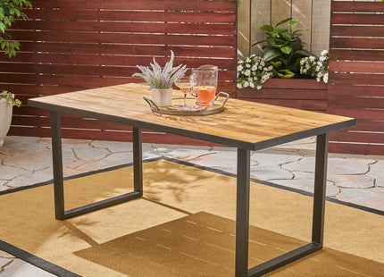 Outdoor Dining Table with U Shape Legs and Slat Top Table, Teak