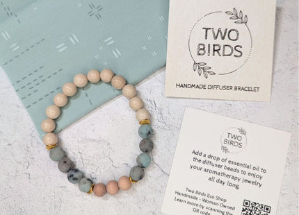 Gemstone Diffuser Bracelet - Fossil Jasper + Kiwi Jasper + Rosewood