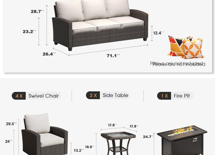 Eight Piece Outdoor Patio Furniture Set with Firepit