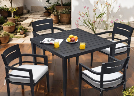 Outdoor Patio Aluminum 40'x40' Square Dining Table with Tapered Feet & 2'Umbrella Hole, Ember Black