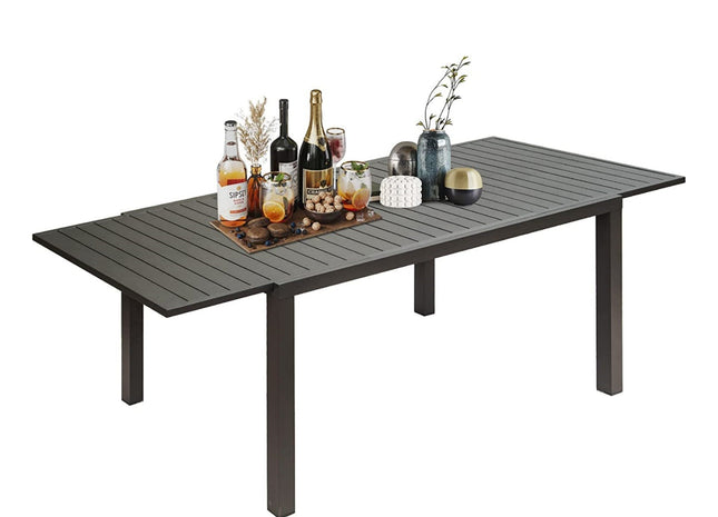 Patio Dining Expandable Table, Metal Aluminum Outdoor Table for 6-8 Person Rectangular Table for Garden Lawn Porch Bistro(Black,1 Table)