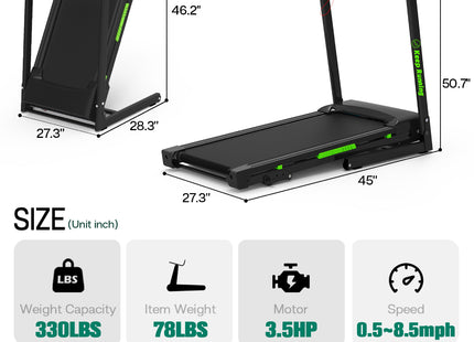 Foldable Treadmill with Incline, Folding Treadmill for Home Electric Treadmill Workout Running Machine, Handrail Controls Speed, Pulse Monitor,APP