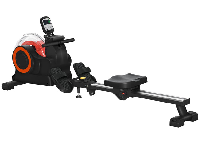 Soozier Water Rowing Machine, Foldable Rower Machine with Adjustable Resistance, Wheels, LCD Monitor and Tablet Holder for Home Cardio Training, Red