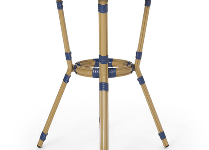 French Bistro Table Outdoor Elegance White+Blue Rattan 21.75x21.75x28.50 inches