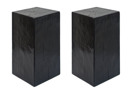 Wood-Look Square-Column MGO End Table,  H27.75',Wood-Like Distressed Finish, Mix with Different Heights, Indoor Outdoor Use,Black Color