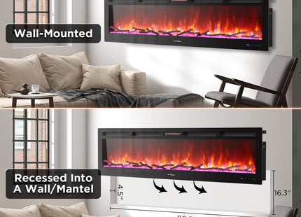 In Flames INF88W-3D WiFi Smart Wall Mounted Electric Fireplace - Tempered Glass