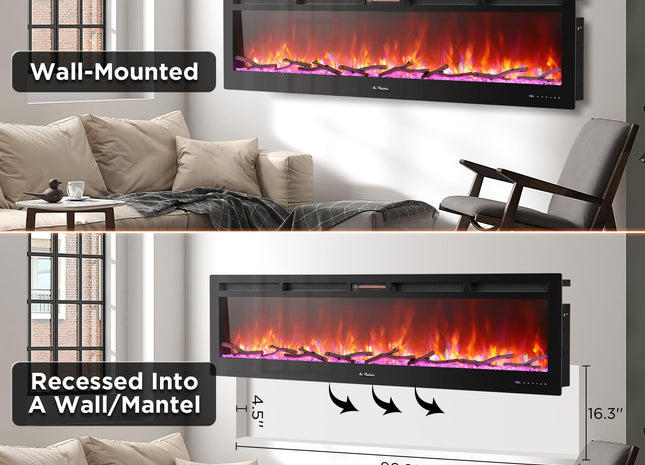 In Flames INF88W-3D WiFi Smart Wall Mounted Electric Fireplace - Tempered Glass