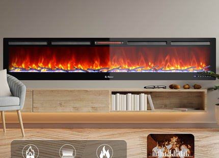 In Flames INF98W-3D WiFi Smart Wall Mounted Electric Fireplace - Tempered Glass