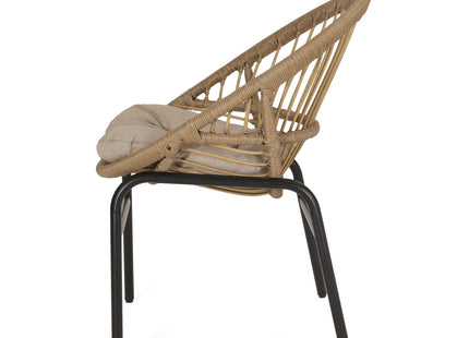 Outdoor Accent Chair with Curved Back and Basket Frame, Set of 2, Light Brown and Beige