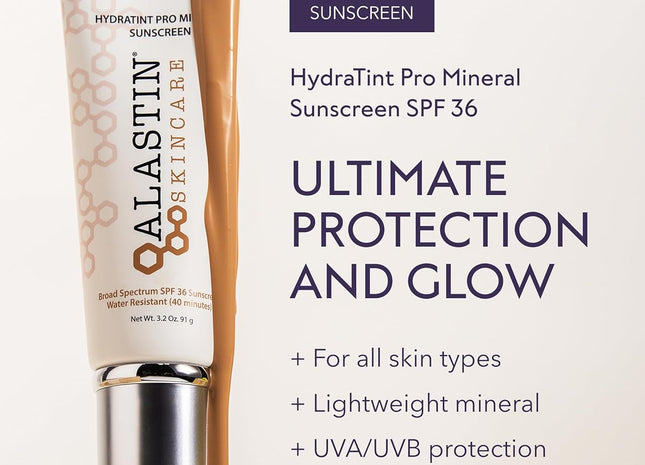 ALASTIN Skincare HydraTint Pro Mineral Sunscreen SPF 36 (3.2 oz) | 2-in-1 Tinted Daily Sunblock Moisturizer for Face & Neck | Fragrance-Free, Water Resistant