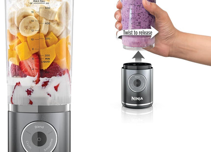 Ninja Blast Max, Portable Blender + Twist & Go, Personal Smoothie, Blend, Ice Crush, 3 Programs, Cordless, 22 oz removable Vessel, Dishwasher Safe, Leakproof, Silver, BC251SL