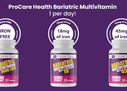 ProCare Health Bariatric Multivitamin 45mg Iron – Once Daily Capsule for Gastric Bypass, Sleeve & Post-Op Support – 90 Easy-to-Swallow Capsules, 3-Month Supply, No Artificial Colors, Gluten-Free