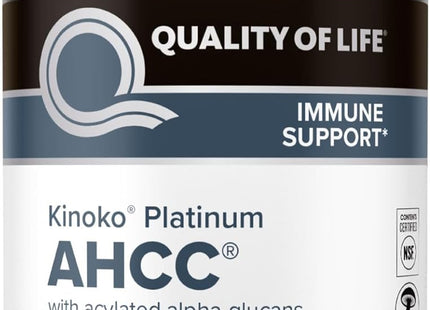Quality of Life Premium Kinoko Platinum AHCC Herbal Supplement, 750mg per Capsule, for Immune Support, Liver Function, Maintains Natural Killer Cell Activity, Pack of 1, 60 Veggie Capsules