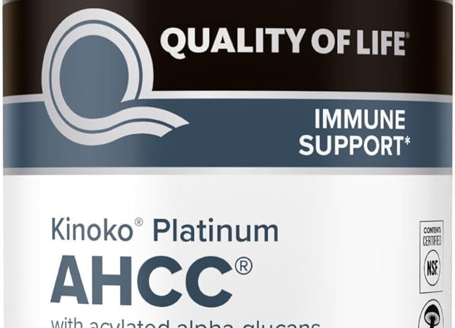 Quality of Life Premium Kinoko Platinum AHCC Herbal Supplement, 750mg per Capsule, for Immune Support, Liver Function, Maintains Natural Killer Cell Activity, Pack of 1, 60 Veggie Capsules