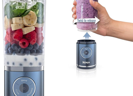 Ninja Blast Max, Portable Blender + Twist & Go, Personal Smoothie, Blend, Ice Crush, 3 Programs, Cordless, 22 oz removable Vessel, Dishwasher Safe, Leakproof, Silver, BC251SL