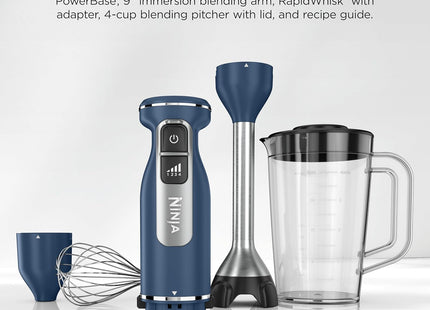 Ninja Immersion Blender and Whisk, Hand Stick Blender, 4 Speeds, with SplatterShield and PanProtect, 4-Cup Blending Vessel, Dishwasher Safe, 5-ft Cord, Ergonomic, Deep Navy, CI201ND