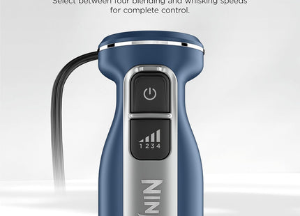 Ninja Immersion Blender and Whisk, Hand Stick Blender, 4 Speeds, with SplatterShield and PanProtect, 4-Cup Blending Vessel, Dishwasher Safe, 5-ft Cord, Ergonomic, Deep Navy, CI201ND