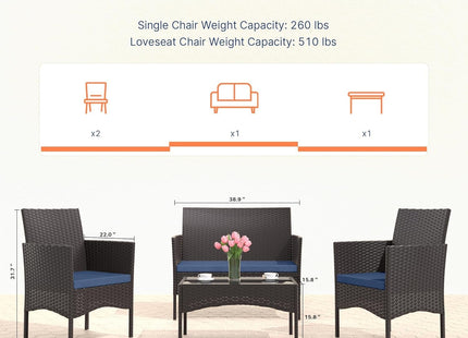 Stylish Four-Piece Outdoor Patio Furniture Set with Cushions