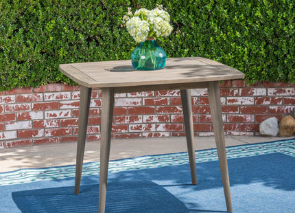 Modern Outdoor Square Acacia Wood Table with Straight Legs, Gray Finish, 35.5 x 35.5 x 30 Inches