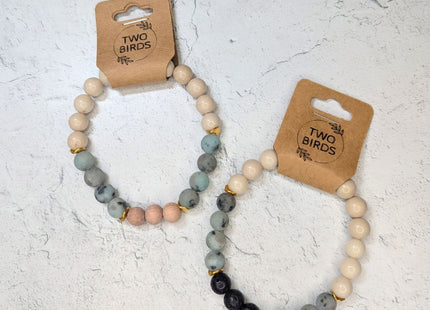 Gemstone Diffuser Bracelet - Fossil Jasper + Kiwi Jasper + Lava Rock