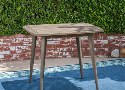 Modern Outdoor Square Acacia Wood Table with Straight Legs, Gray Finish, 35.5 x 35.5 x 30 Inches