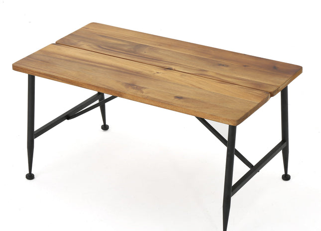 Rectangle Outdoor Coffee Table with Angled Tubular Legs and Wood Top, Black