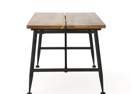 Rectangle Outdoor Coffee Table with Angled Tubular Legs and Wood Top, Black