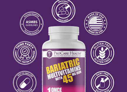 ProCare Health Bariatric Multivitamin 45mg Iron – Once Daily Capsule for Gastric Bypass, Sleeve & Post-Op Support – 90 Easy-to-Swallow Capsules, 3-Month Supply, No Artificial Colors, Gluten-Free
