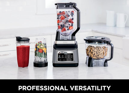 Ninja BN801 Professional Plus Kitchen System, 1400 WP, 5 Functions for Smoothies, Chopping, Dough & More with Auto IQ, 72-oz.* Blender Pitcher, 64-oz. Processor Bowl, (2) 24-oz. To-Go Cups, Grey