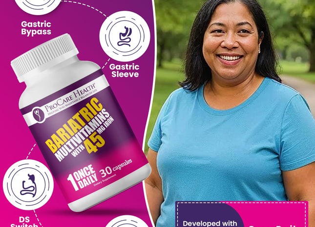 ProCare Health Bariatric Multivitamin 45mg Iron – Once Daily Capsule for Gastric Bypass, Sleeve & Post-Op Support – 90 Easy-to-Swallow Capsules, 3-Month Supply, No Artificial Colors, Gluten-Free