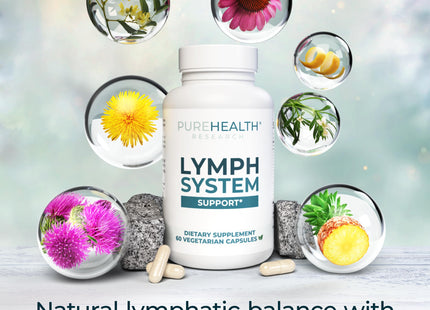 PUREHEALTH RESEARCH Lymph System Support Supplement - Lymphatic Drainage Supplement with Dandelion Extract, Cleavers, Burdock Powder - Reduce Swelling and Cleanse Lymph - 1 Bottle, Brown