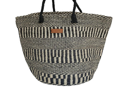 Balance Stripes Handmade Sisal Beach Market Sustainable Straw Basket Tote Bag