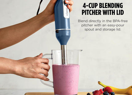 Ninja Immersion Blender and Whisk, Hand Stick Blender, 4 Speeds, with SplatterShield and PanProtect, 4-Cup Blending Vessel, Dishwasher Safe, 5-ft Cord, Ergonomic, Deep Navy, CI201ND