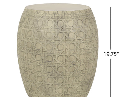 Bohemian Outdoor Lightweight Concrete Side Table with Cane Wicker Pattern, Antique Yellow, Magnesium Oxide, 17.50' x 17.50' x 19.75'