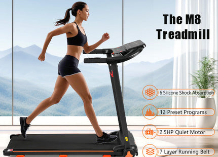 Treadmills for Home, 2.5HP Quiet Folding Treadmill with Heart Rate Sensor, 300lbs Weight Capacity, 7.5MPH, Incline Treadmill With USB Charge Station For Android & Bluetooth Speaker, 6 Shock-Absorbing