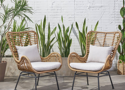 Outdoor Rattan Accent Chair with metal Legs, Brown