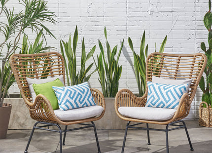 Outdoor Rattan Accent Chair with metal Legs, Brown