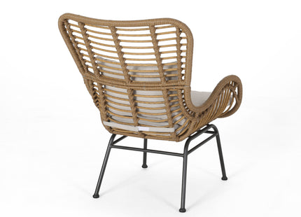 Outdoor Rattan Accent Chair with metal Legs, Brown