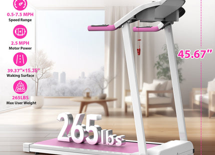 Foldable Treadmill 2.5HP Electric Folding Treadmill Running Walking Machine for Home Gym, Max 265 LBS Weight Capacity